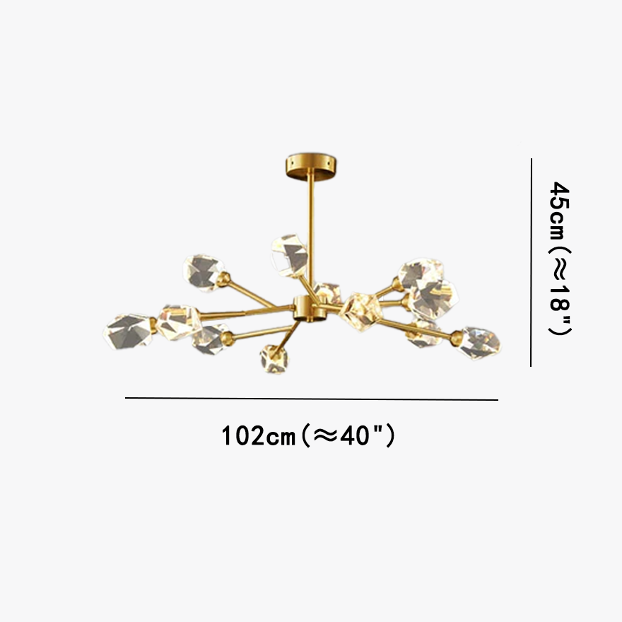 Modern Metal And Crystal Uneven Bedroom Chandeliers Pendant Light, Gold, Trichromatic Light