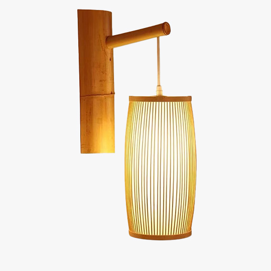 Boho Rattan And Acrylic Lantern Dining Room Wall Lamp, Natural Wood