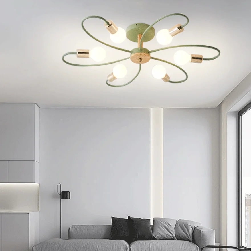 Scandinavian Glass And Metal Floral Living Room Ceiling Light, Green/Grey