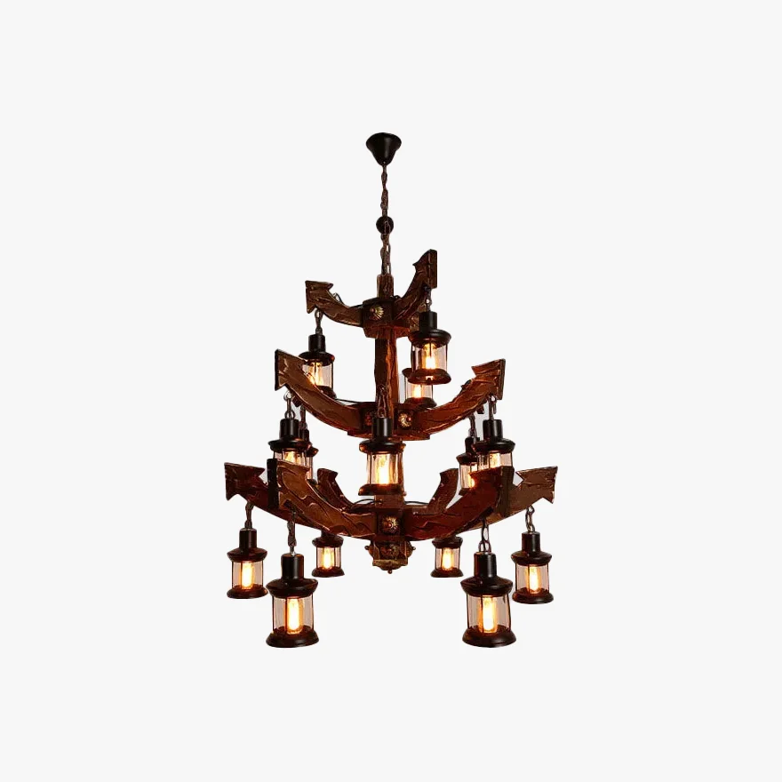 Retro Metal And Wooden Anchor Kitchen Chandelier Pendant Light, Walnut