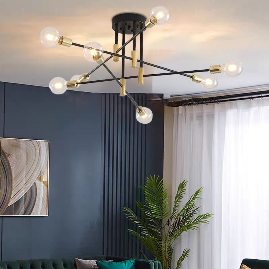 Modern Metal Geometric Dining Room Ceiling Light, Black, Trichromatic Light