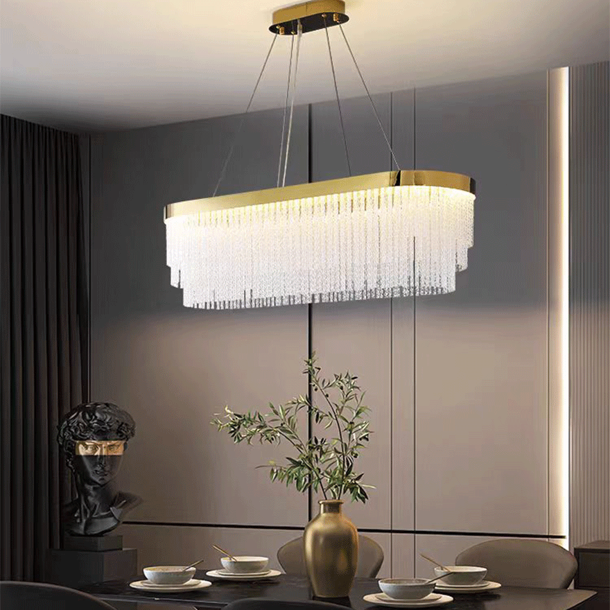 Royal Metal And Crystal Tassel Bedroom Chandelier Pendant Light, Gold, Trichromatic Light