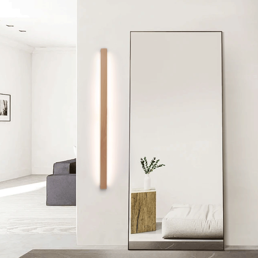 Modern WoodenAnd Acrylic Linear Living Room Wall Lamp, Log Color