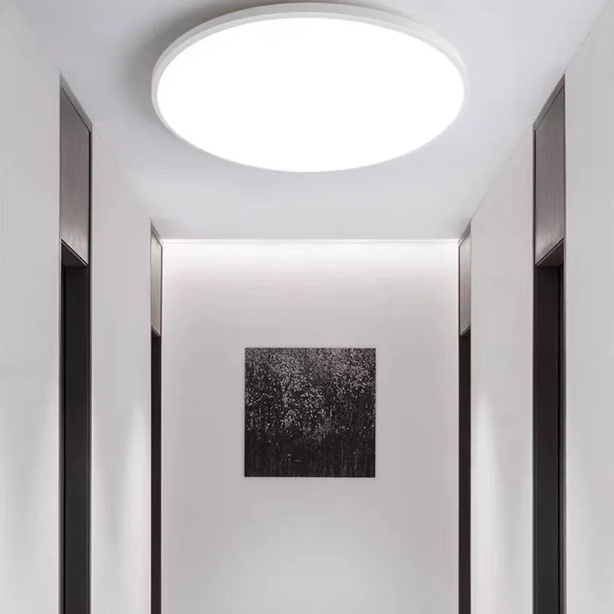 Minimalist Resin And Acrylic Round Bathroom Ceiling Light, Black/White, Trichromatic Light