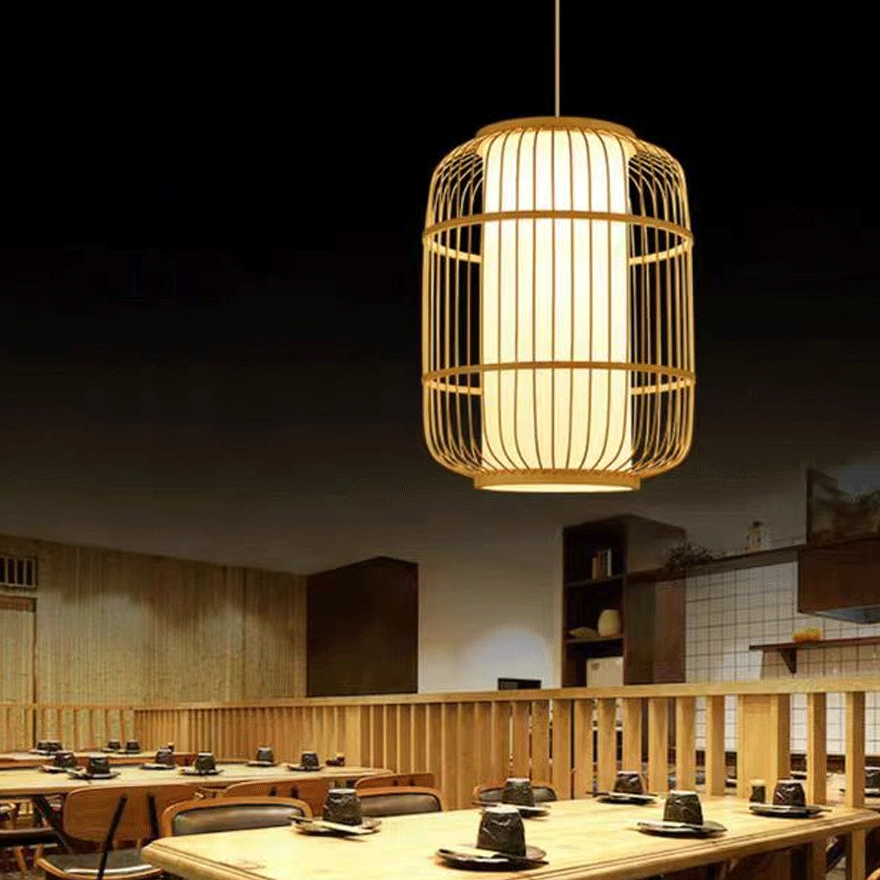 Boho Bamboo Lantern Dining Room Pendant Light, Burlywood