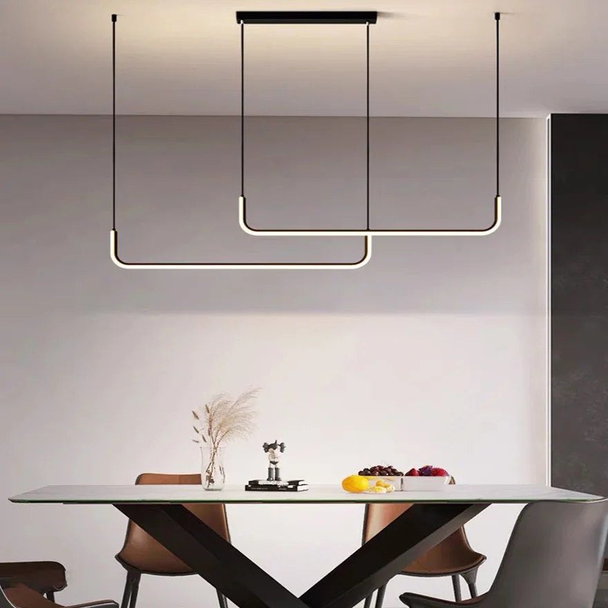 Minimalist Metal And Acrylic Linear Living Room Pendant Light, Black/Gold