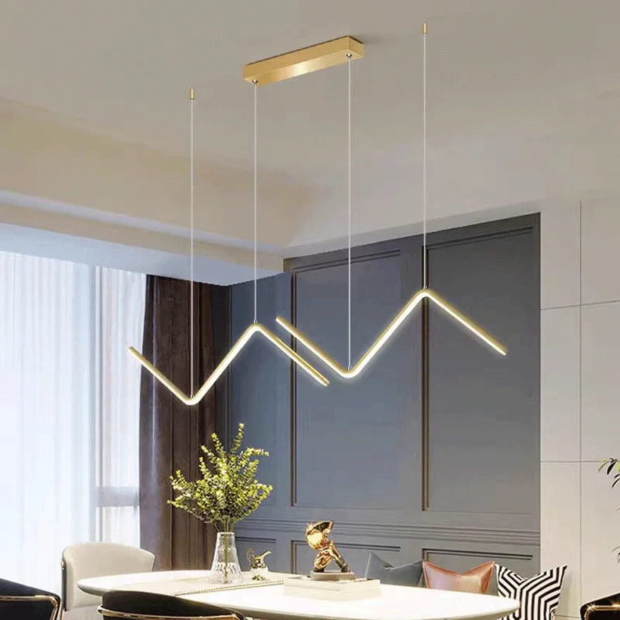 Minimalist Metal And Acrylic Linear Dining Room Pendant Light, Black/Gold, Trichromatic Light