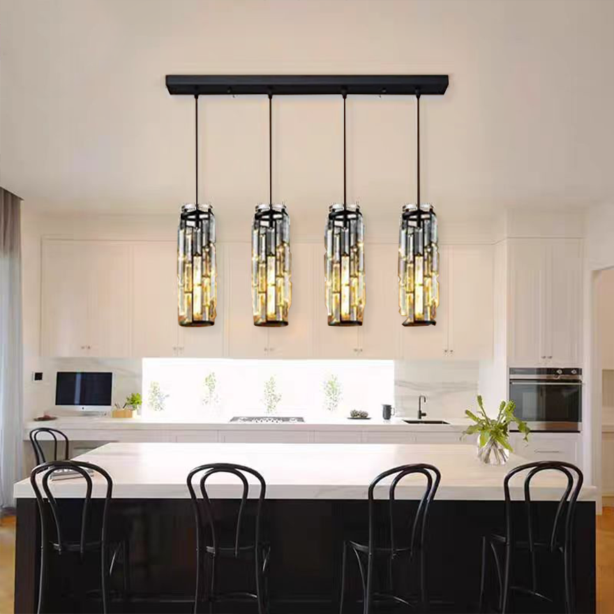 Designer Crystal Cluster Dining Room Pendant Light, Black/Gold