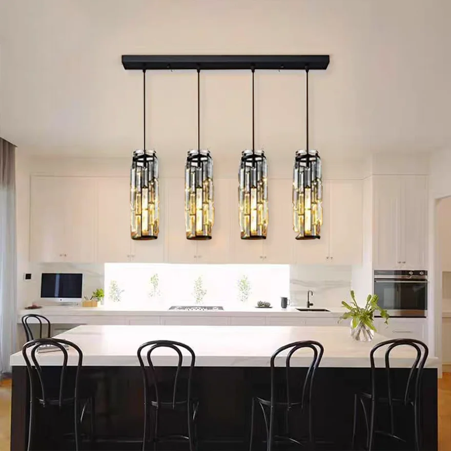 Designer Crystal Cluster Dining Room Pendant Light, Black/Gold