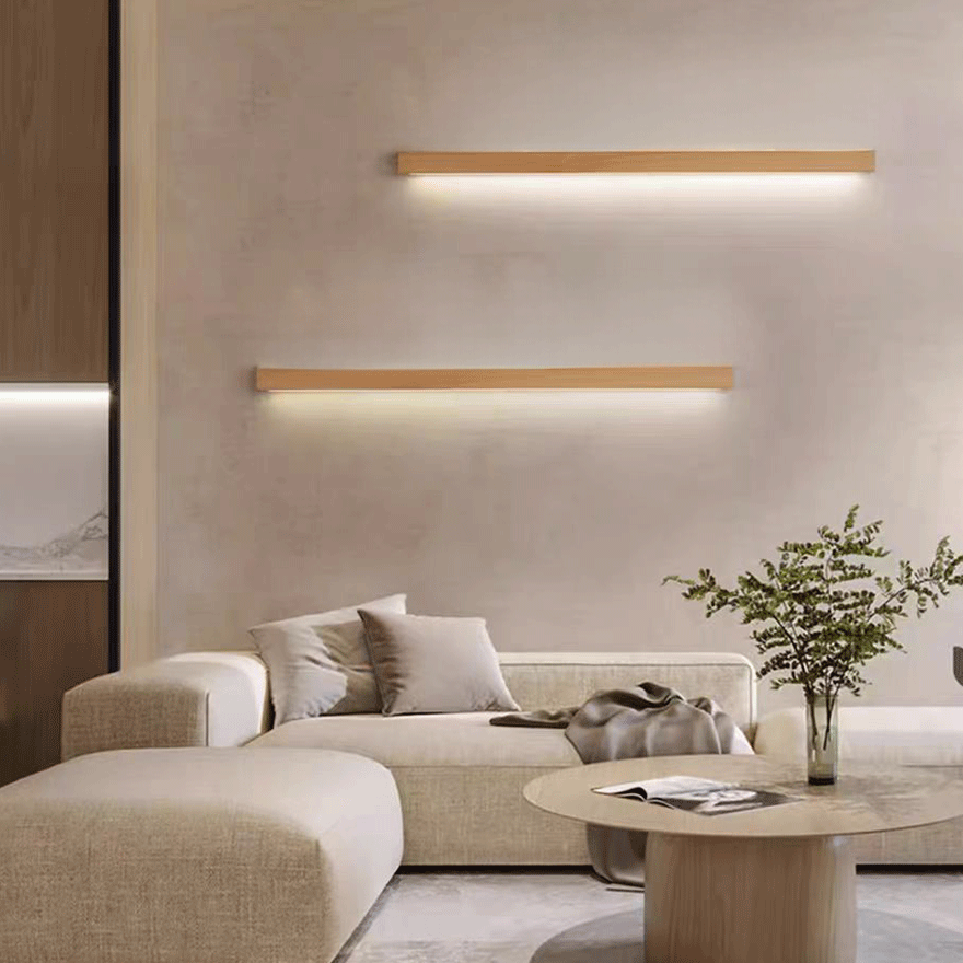 Modern WoodenAnd Acrylic Linear Living Room Wall Lamp, Log Color