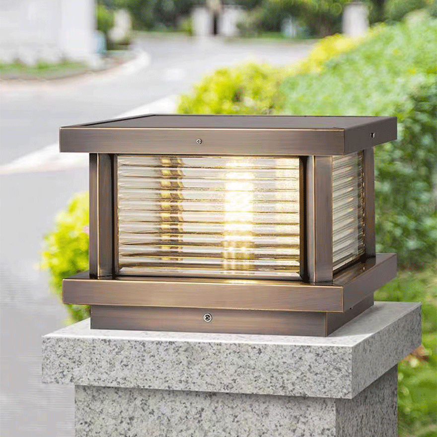 Modern Metal And Glass Square Courtyard Outdoor Pathway Light, Black/Brass/Bronze