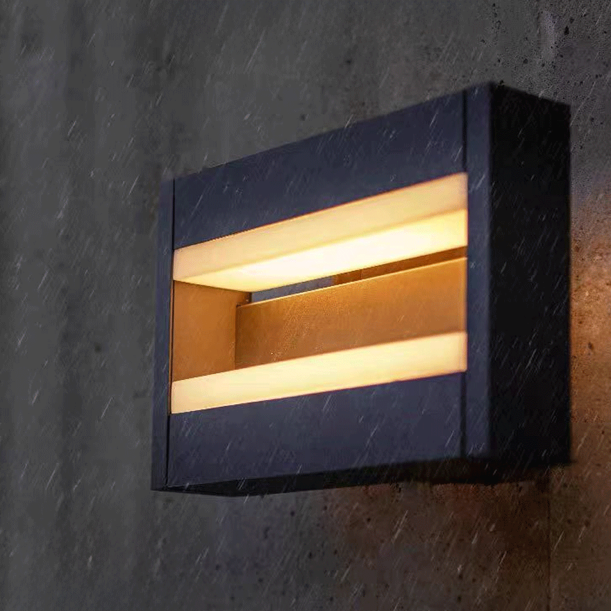 Modern  Metal Rectangular Outdoor Wall Lamp, Black