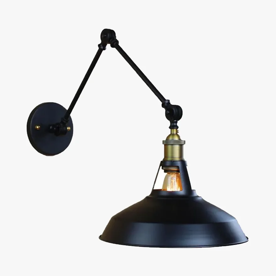 Industrial Metal Bowled Living Room Wall Lamp, Black/Rust