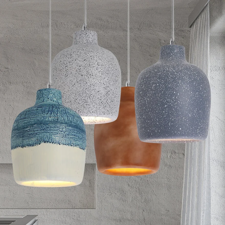 Unusual Resin And Acrylic Jar Shaped Dining Room Pendant Light, Dark Blue/Grey/Orange/White-Blue