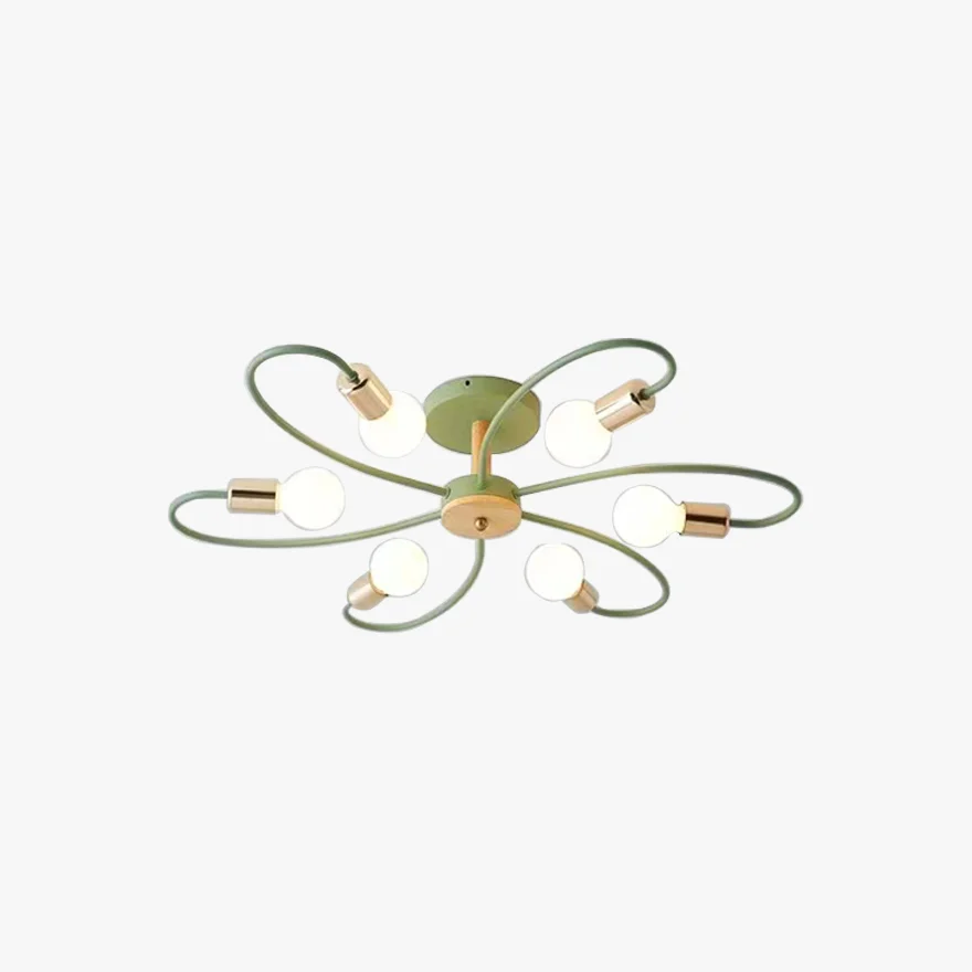 Scandinavian Glass And Metal Floral Living Room Ceiling Light, Green/Grey