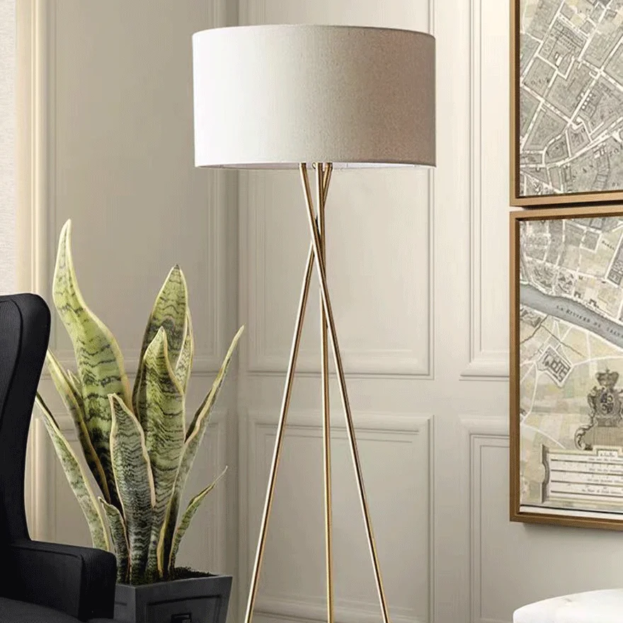 Unusual Metal Tripod Living Room Floor And Table Lamp, Gold