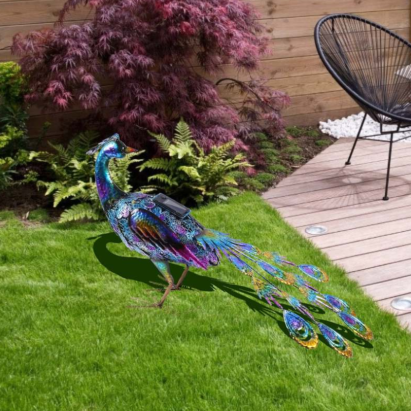 Art Deco Metal Peacock Courtyard Outdoor Floor Lamps, Multicolor