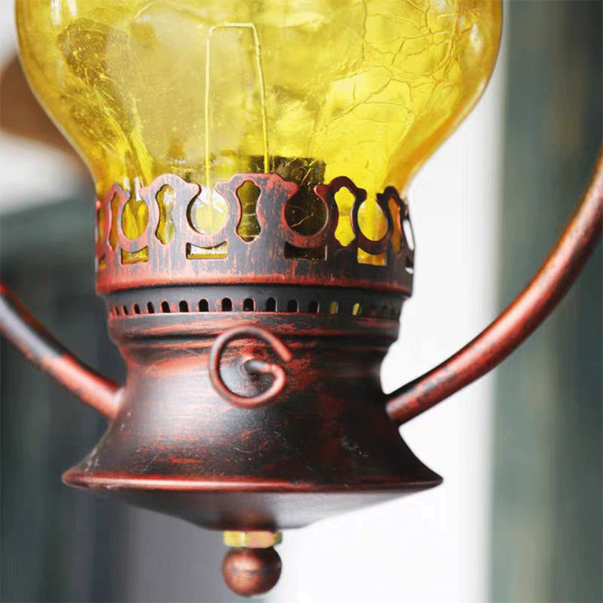 Vintage Metal And Glass Kerosene Balcony Pendant Light, Antique Bronze/Copper