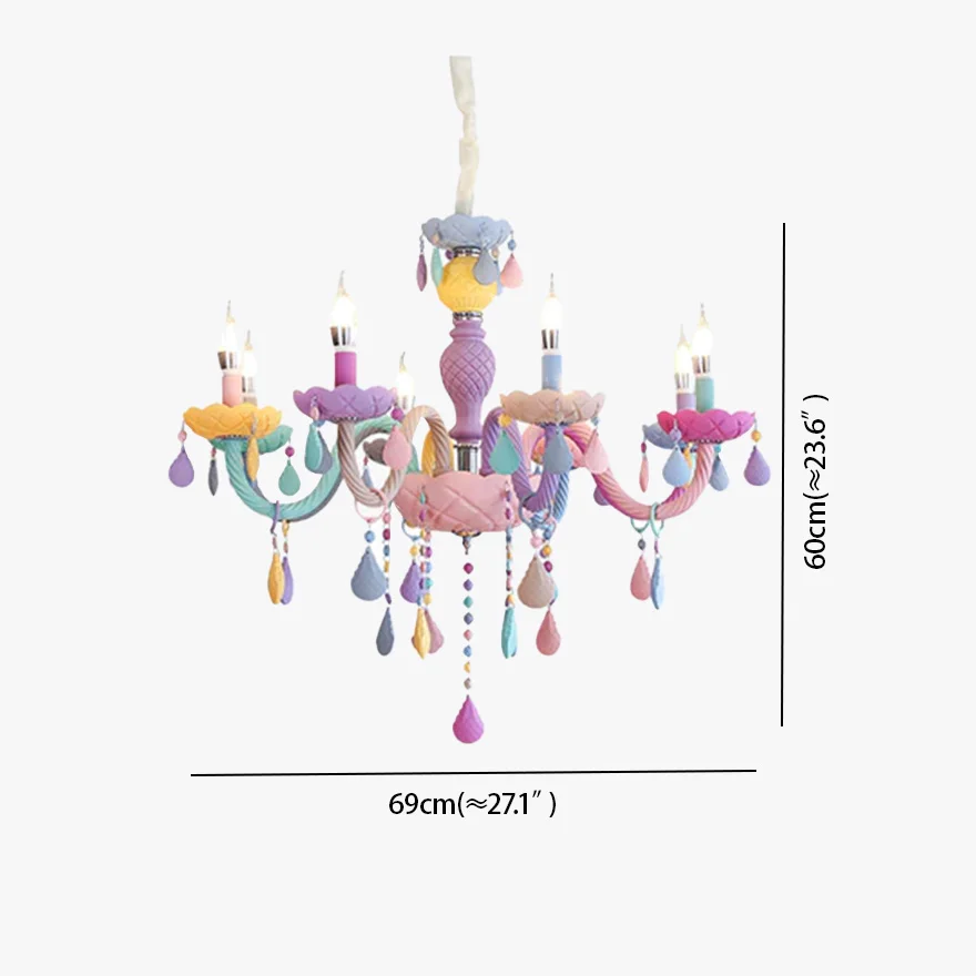 Morandi Metal Candle Children's Room Chandelier Pendant Light, Multicolor, Trichromatic Light