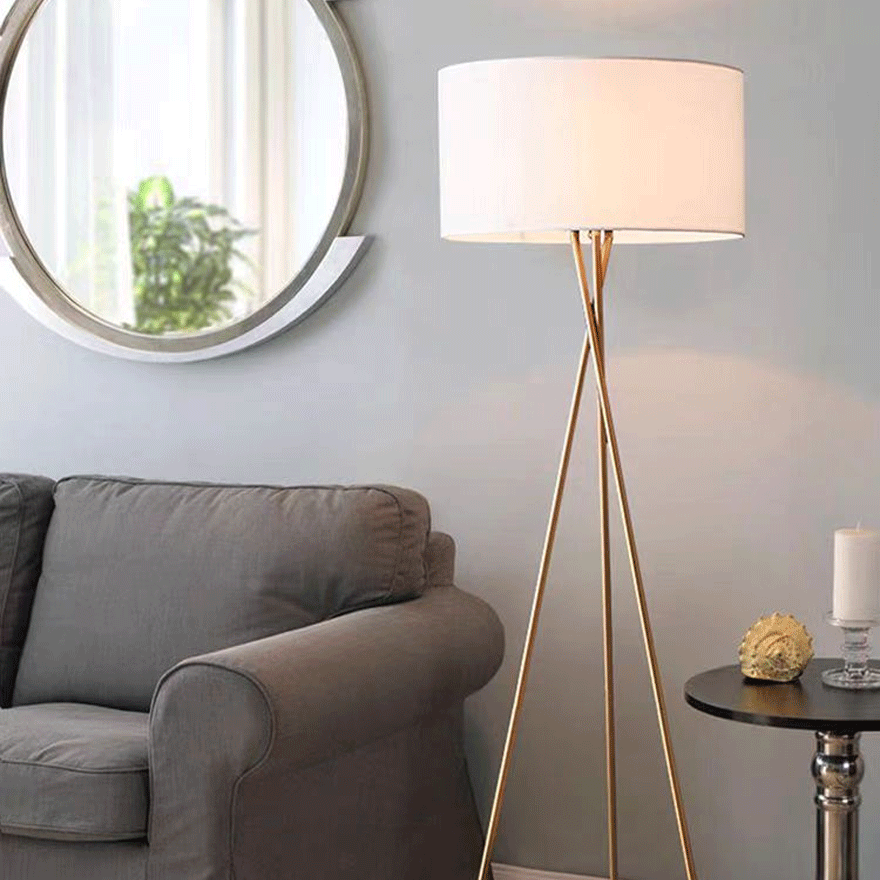 Unusual Metal Tripod Living Room Floor And Table Lamp, Gold