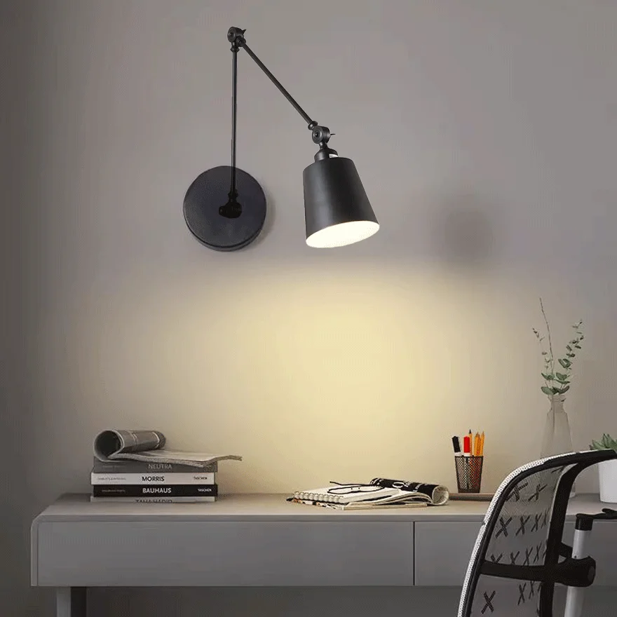 Industrial Metal Hooded Study Room Wall Lamp, Black/ White