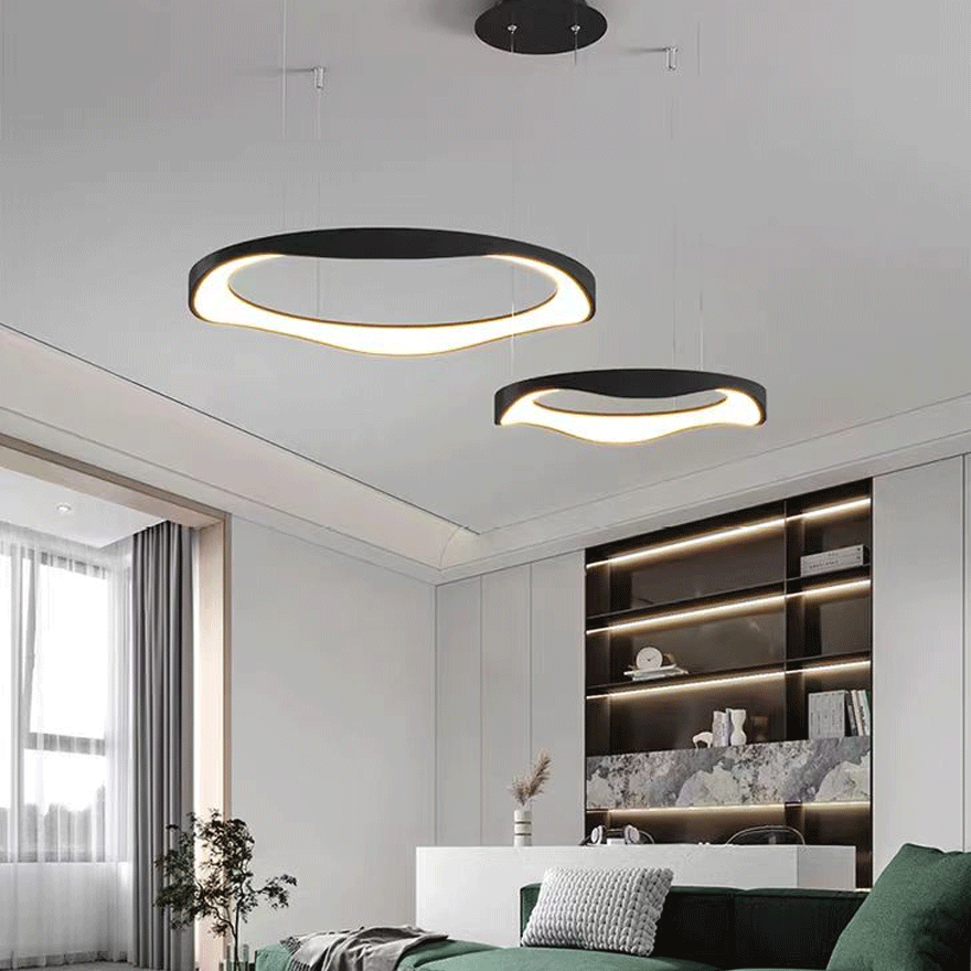 Modern Metal And Acrylic Ring Dining Room Pendant Light, Beige/White