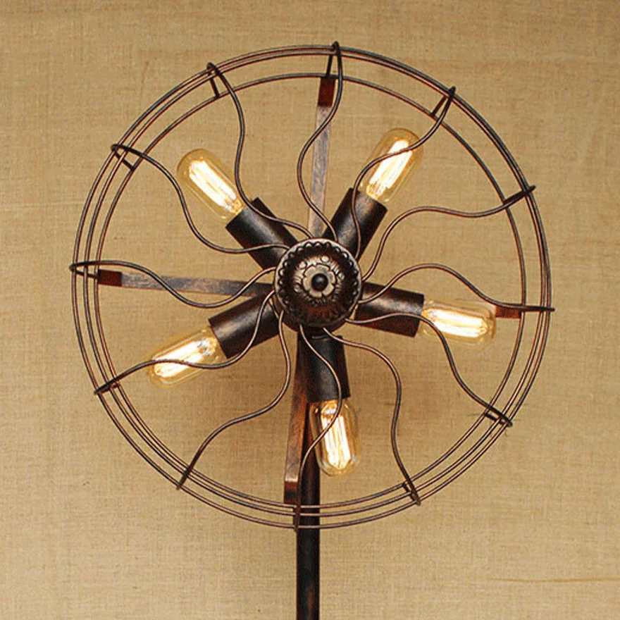 Retro  Metal Fan Dining Room Floor Lamp, Brown