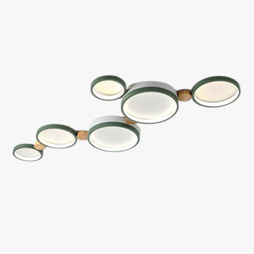 Contemporary Metal And Wooden Round Living Room Ceiling Light, Green/Grey/White