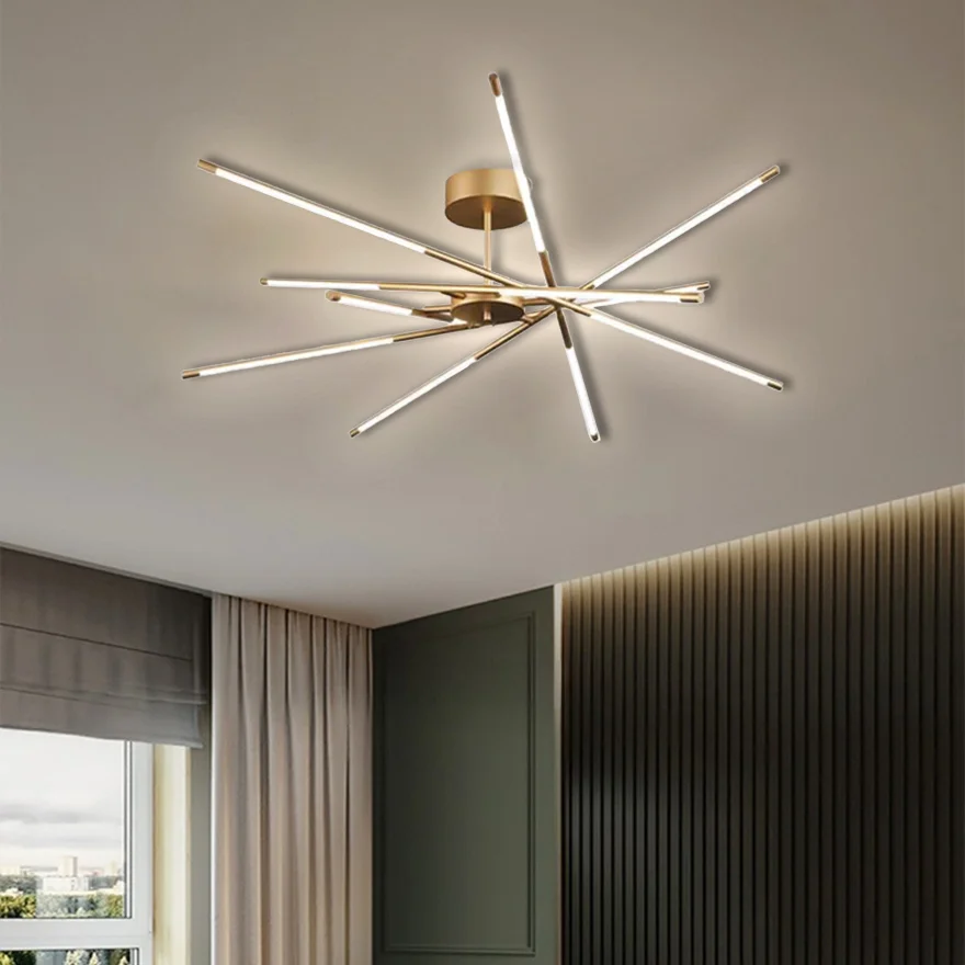 Modern Metal And Acrylic Linear Bedroom Ceiling Light, Black-Gold/Gold