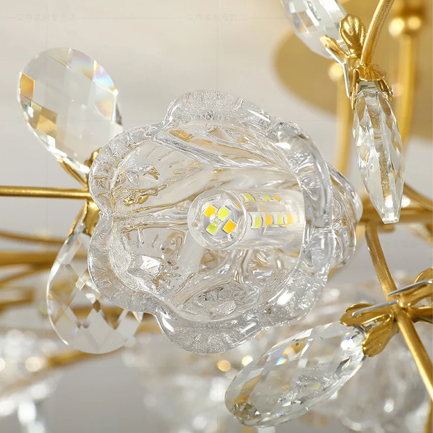 Decorative Metal And Glass Dendritic Living Room Ceiling Light, Gold, Trichromatic Light