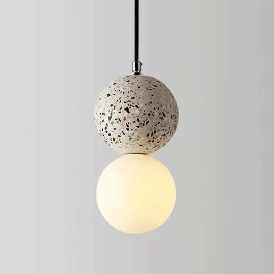 Minimalist Marble And Glass Globular Bedroom Pendant Light, Black/Gary/Pink/White, Trichromatic Light