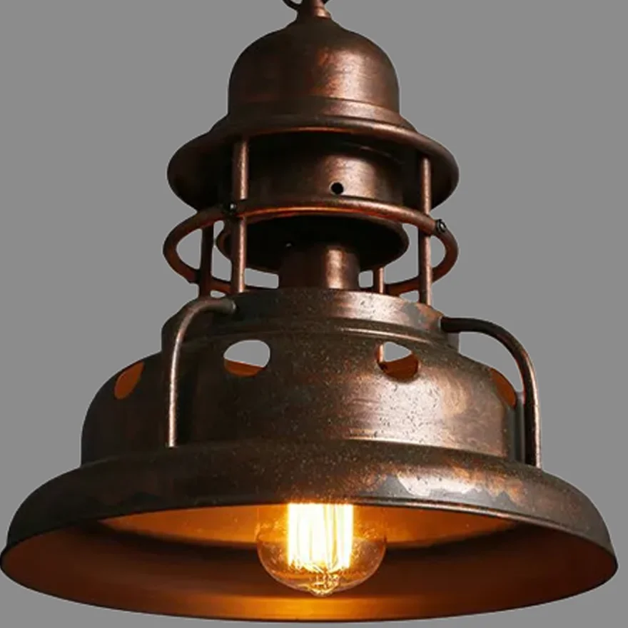 Vintage Metal Hooded Balcony Pendant Light, Antique Brass