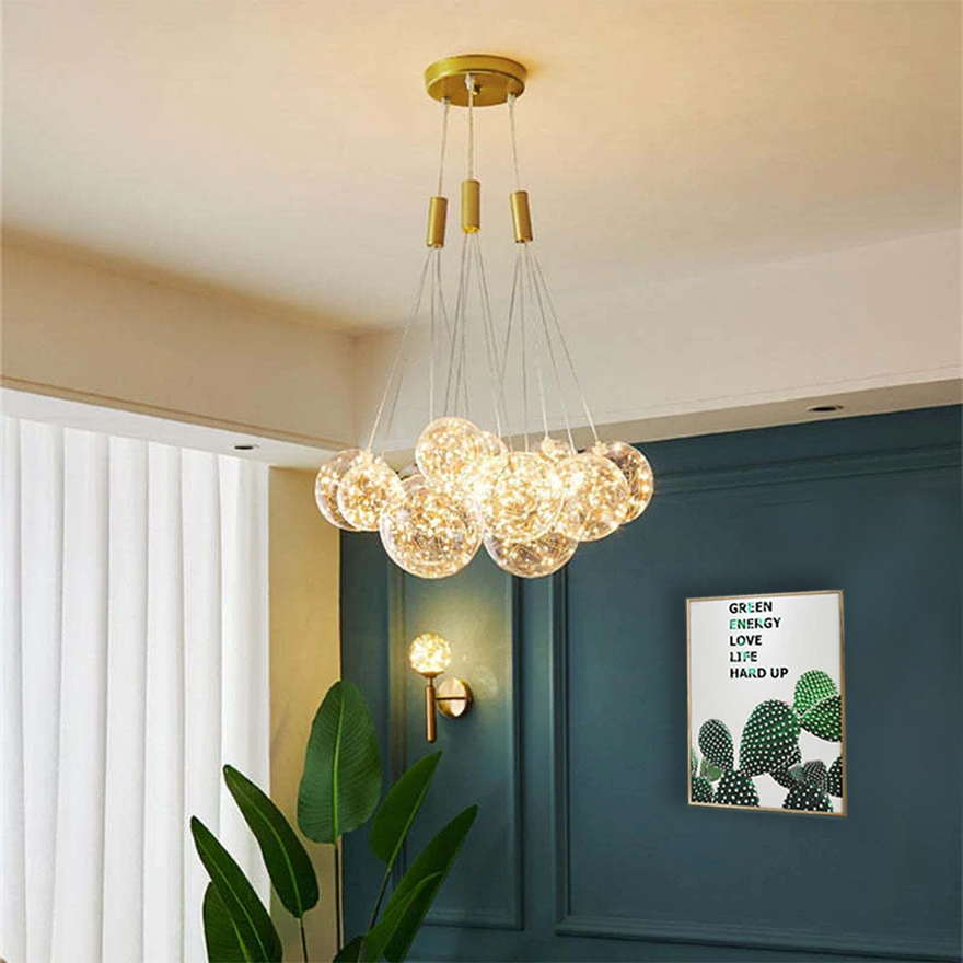 Designer Metal And Glass Bubble Dining Room Ceiling Light, Gold