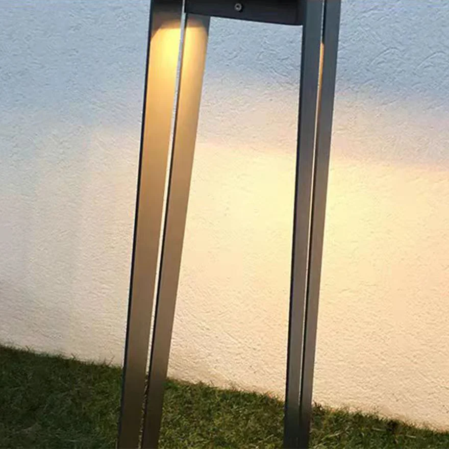 Designer Metal And Acrylic Square Garden Outdoor Pillar Light, Natural Wood