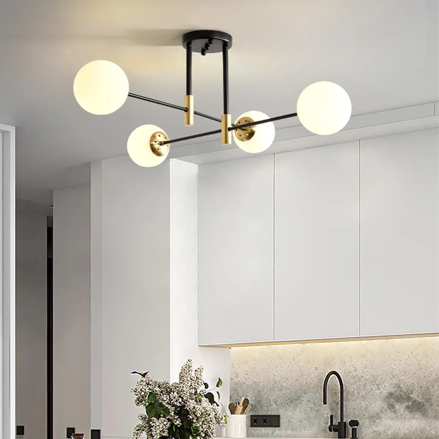 Modern Metal Geometric Dining Room Ceiling Light, Black, Trichromatic Light