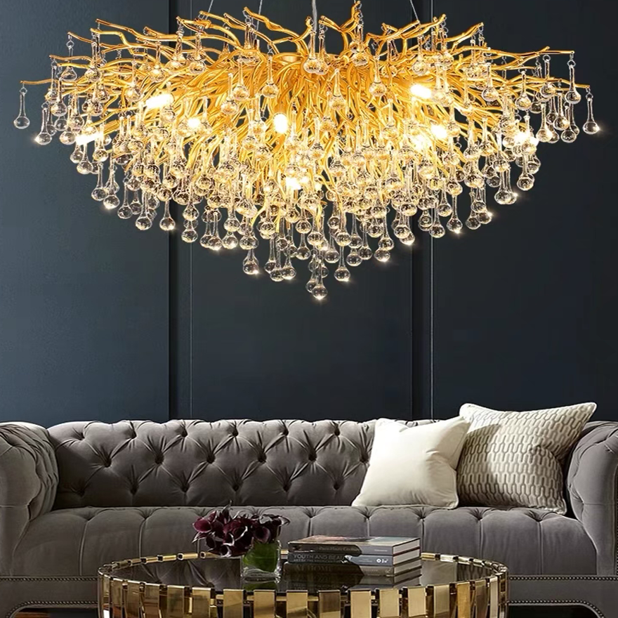 Art Deco Metal Tassel Living Room Pendant Light, Gold