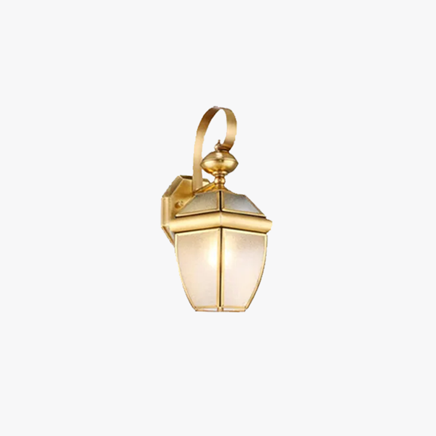 Designer  Metal And Glass Lantern Outdoor Wall Lamp, Gold