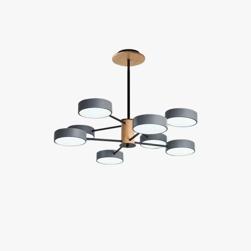 Modern Metal And Wood Round Study Room Pendant Light, Green/Grey/White