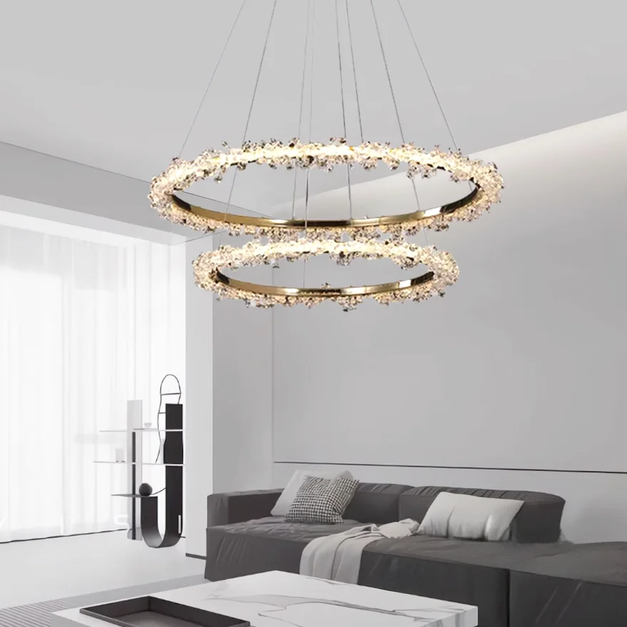 Royal Metal And Crystal Annular Living Room Chandelier Pendant Light, Gold