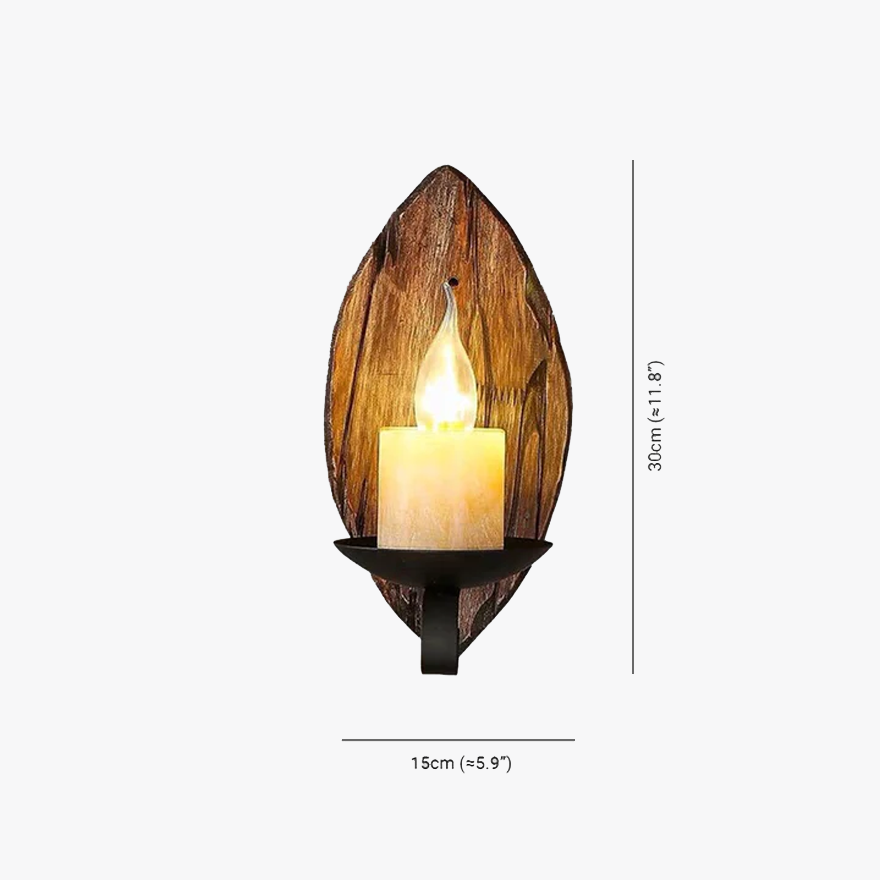 Industrial Wooden And Metal Candle Dining Room Wall Lamp, Pine Wood