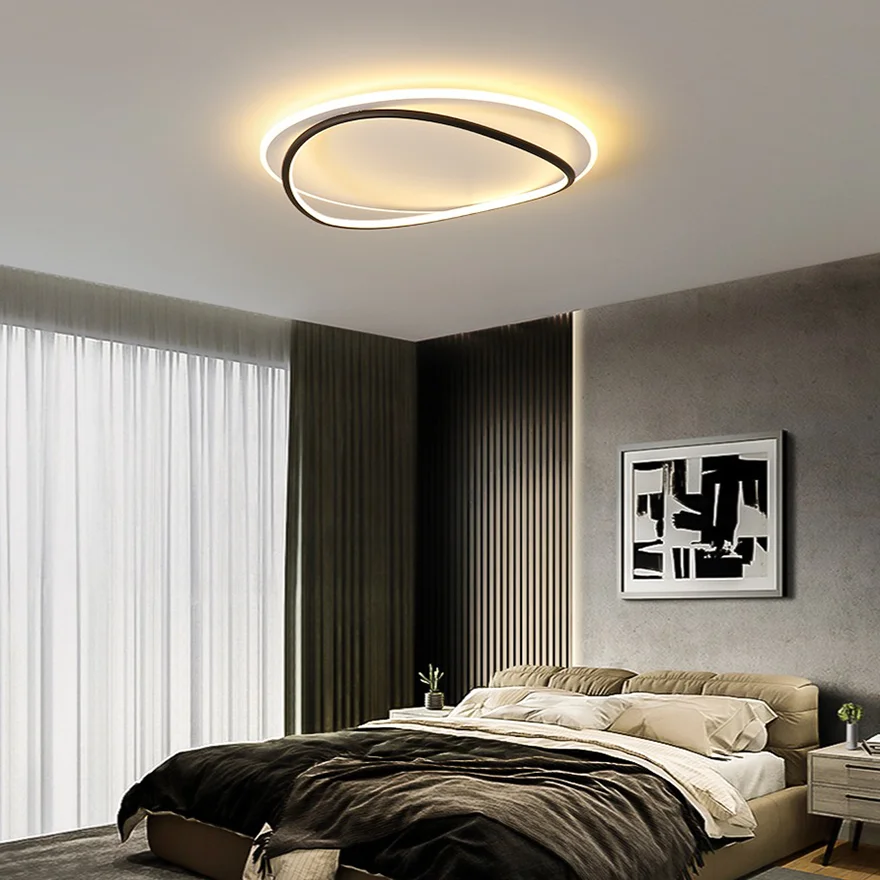 Modern Metal And Silicagel Duo-Ring Study Room Ceiling Light, Black/White