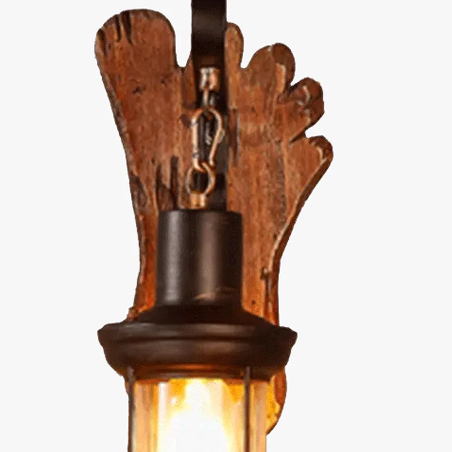 Cozy Metal And Wood Footprints Lantern Living Room Wall Lamp, Walnut