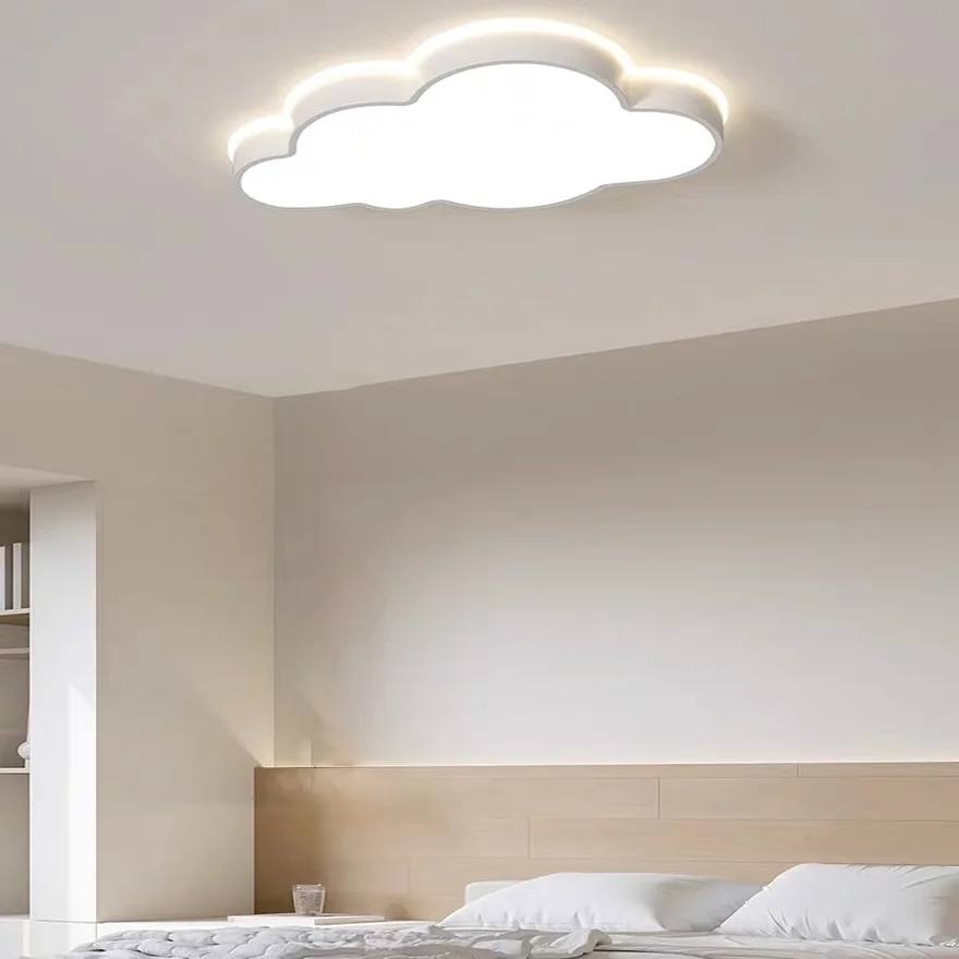 Minimalist Metal Cloudy Bedroom Ceiling Light, White, Trichromatic Light