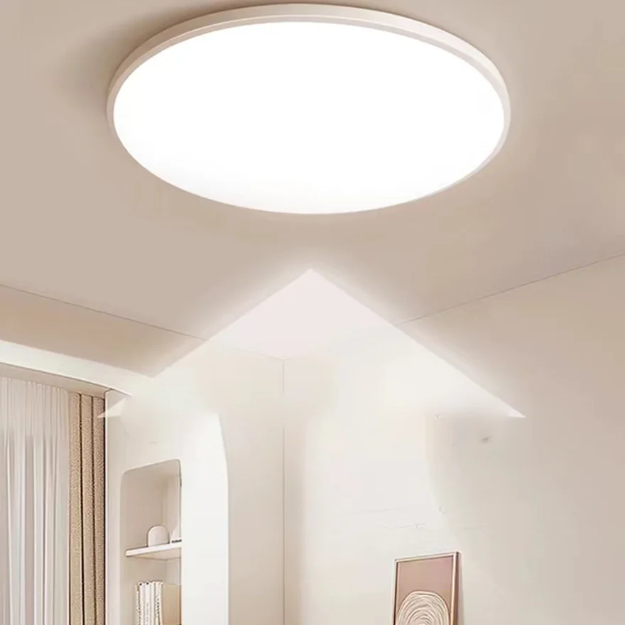 Minimalist Resin And Acrylic Round Bathroom Ceiling Light, Black/White, Trichromatic Light