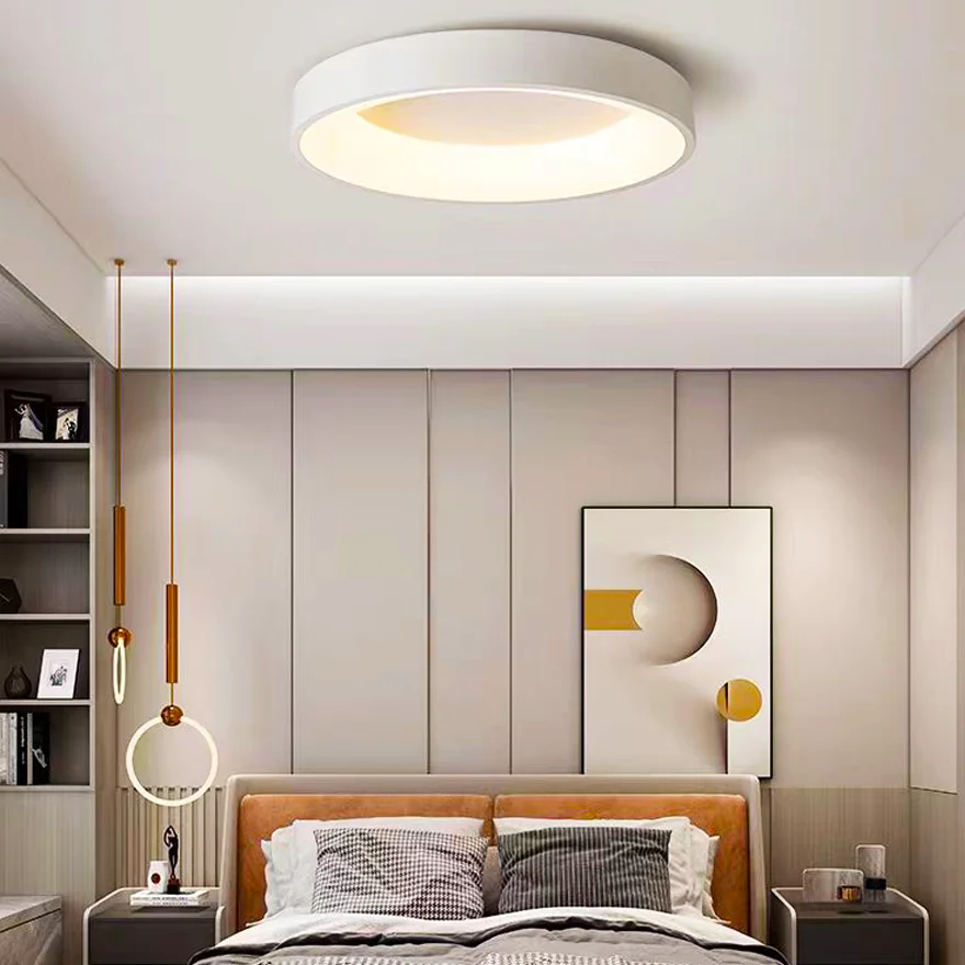 Scandinavian Metal And Acrylic Round Bedroom Ceiling Light, Gray/White