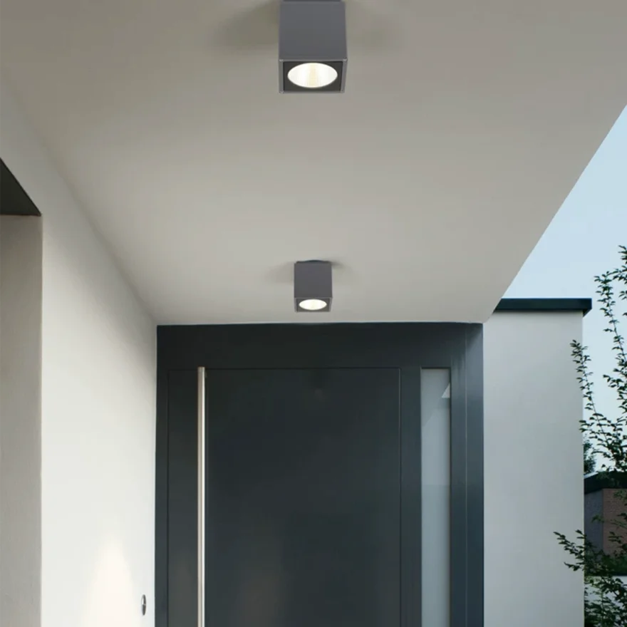 Classical Metal And Glass Rectangular Outdoor Ceiling Light, Black