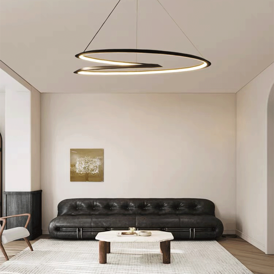 Unusual Copper And Acrylic Curved Circle Living Room Pendant Light, Black/Gold