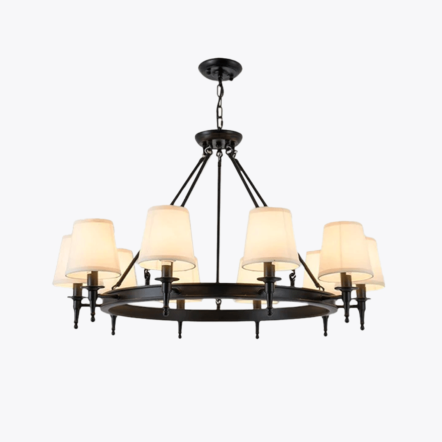 Retro Metal And Fabric Geometric Study Room Chandelier Pendant Light, Black/Antique Brass