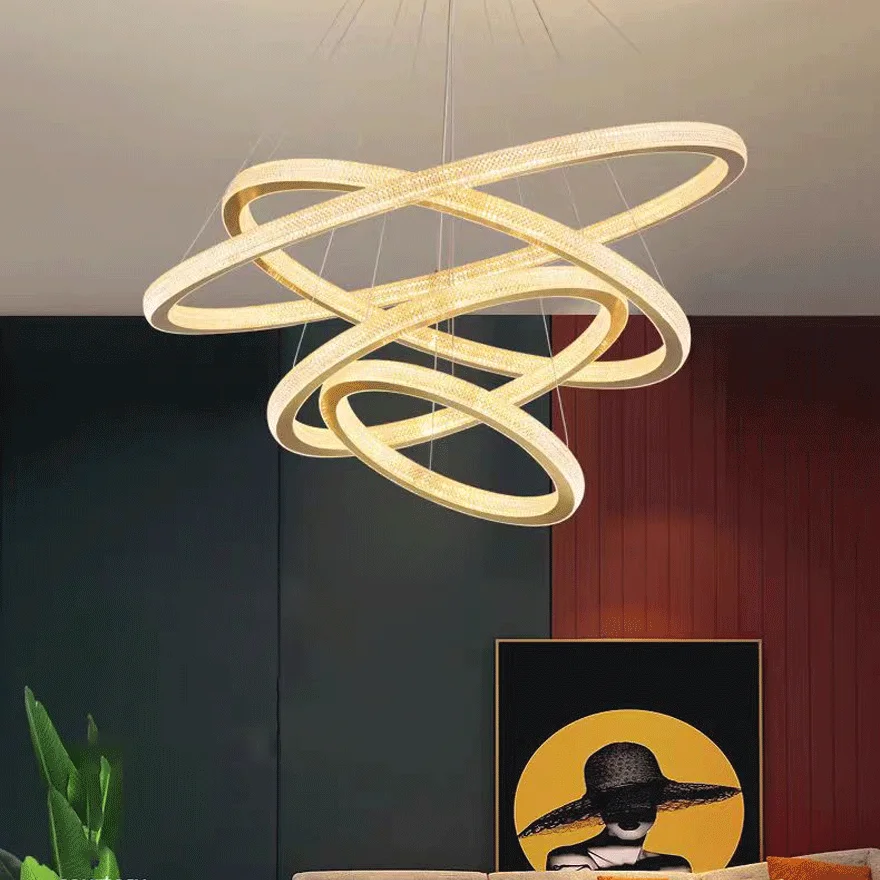 Contemporary Metal And Acrylic Ring Living Room Pendant Light, Gold