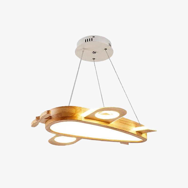 Art Deco Wooden And Acrylic Airplane Children's Room Pendant Light, Log Color